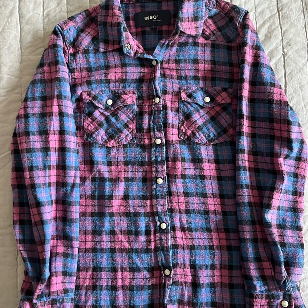INSO Women's Purple and Blue Plaid Button Down Shirt